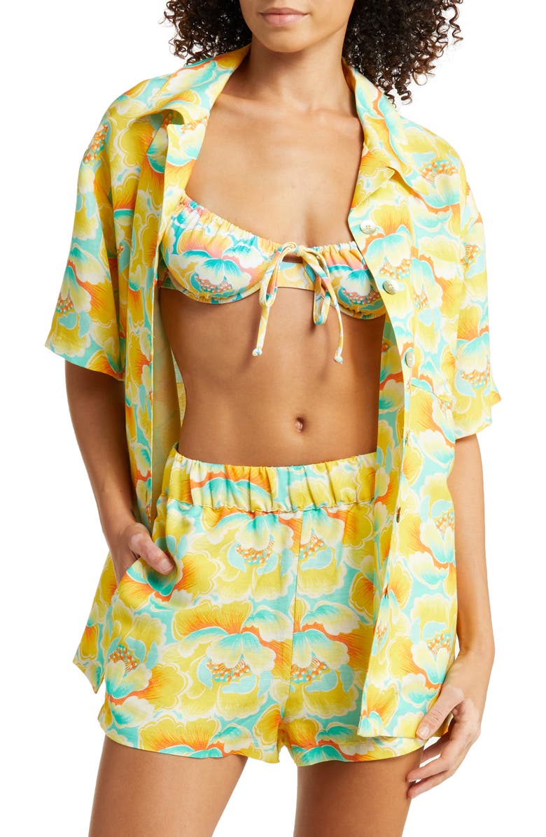 Kulani Kinis Oversize Button-Up Linen Blend Cover-Up Shirt, Main, color, 
