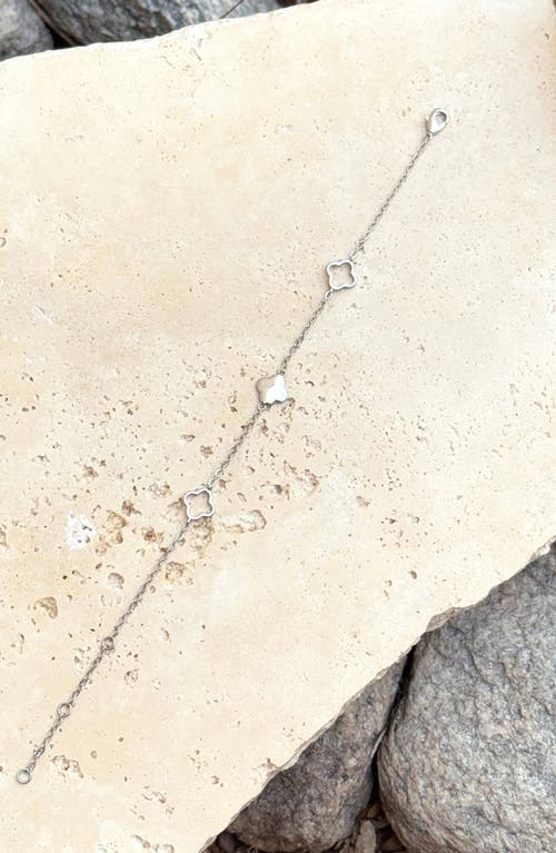 Adornia Silver Plated Clover Station Bracelet In Brown