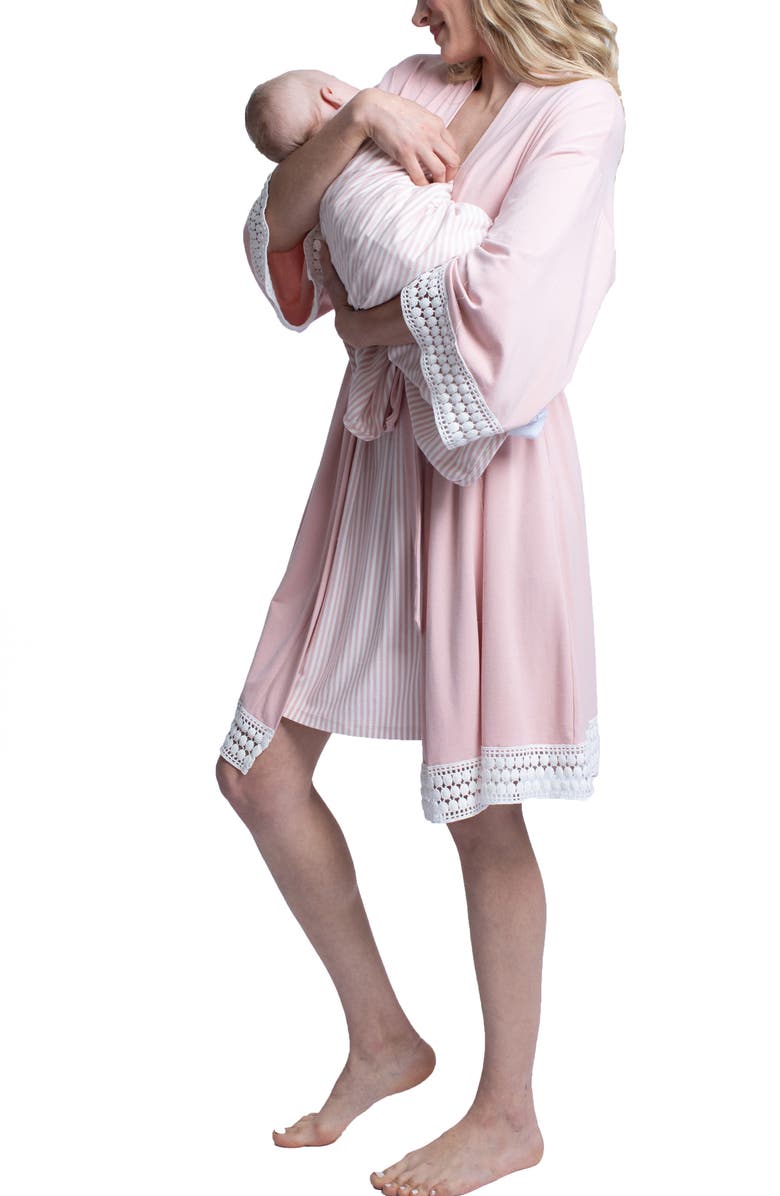Angel Maternity Hospital Pack Nursing Nightgown, Robe & Baby Wrap, Alternate, color, Pink