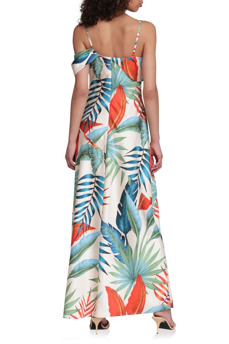 Floral Print Asymmetric Satin Maxi Dress, Alternate, color, BIRDS OF PARADISE