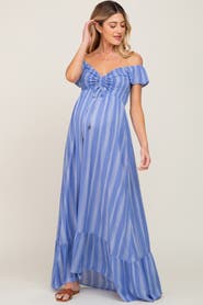PinkBlush Striped Off Shoulder Front Tie Maxi Dress