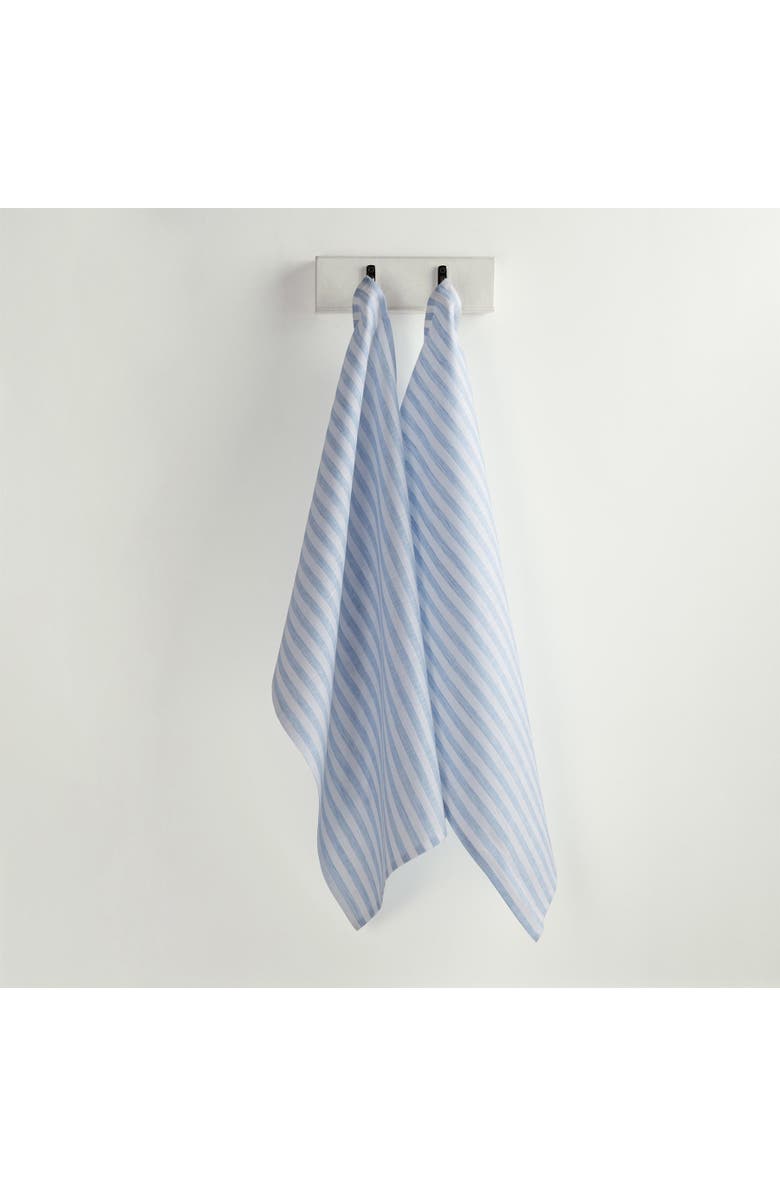 Solino Home Linen Kitchen Towels Set of 2, 17 x 26 Inch for Dining Table, Holiday and Everyday Table Decor - Amalfi Stripe, Main, color, Sky Blue And White