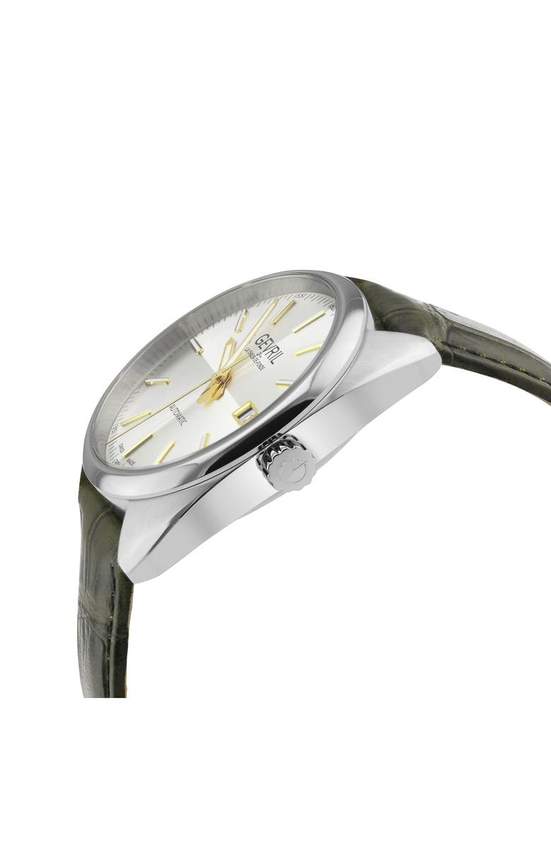 GEVRIL Five Points Swiss Automatic Croc Embossed Leather Strap Watch, 40mm, Alternate, color, Green