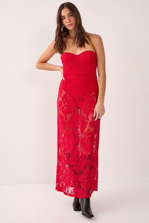 Lace Bandeau Sheer Maxi Dress