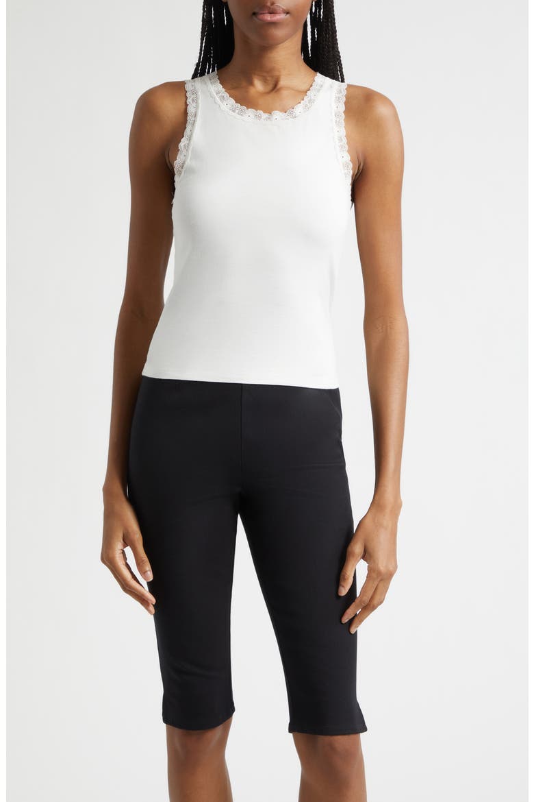 Roberta Lace Trim Cotton Tank, Main, color, IVORY