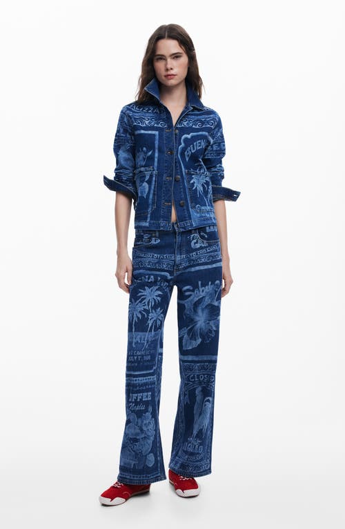 Desigual Palm Tree Denim Jacket In Blue
