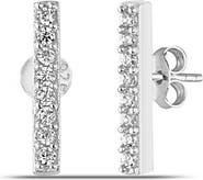 Spero London Sterling Silver Zirconia Bar Stud Earring