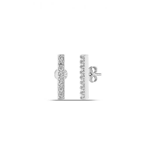 Spero London Sterling Silver Zirconia Bar Stud Earring In Metallic