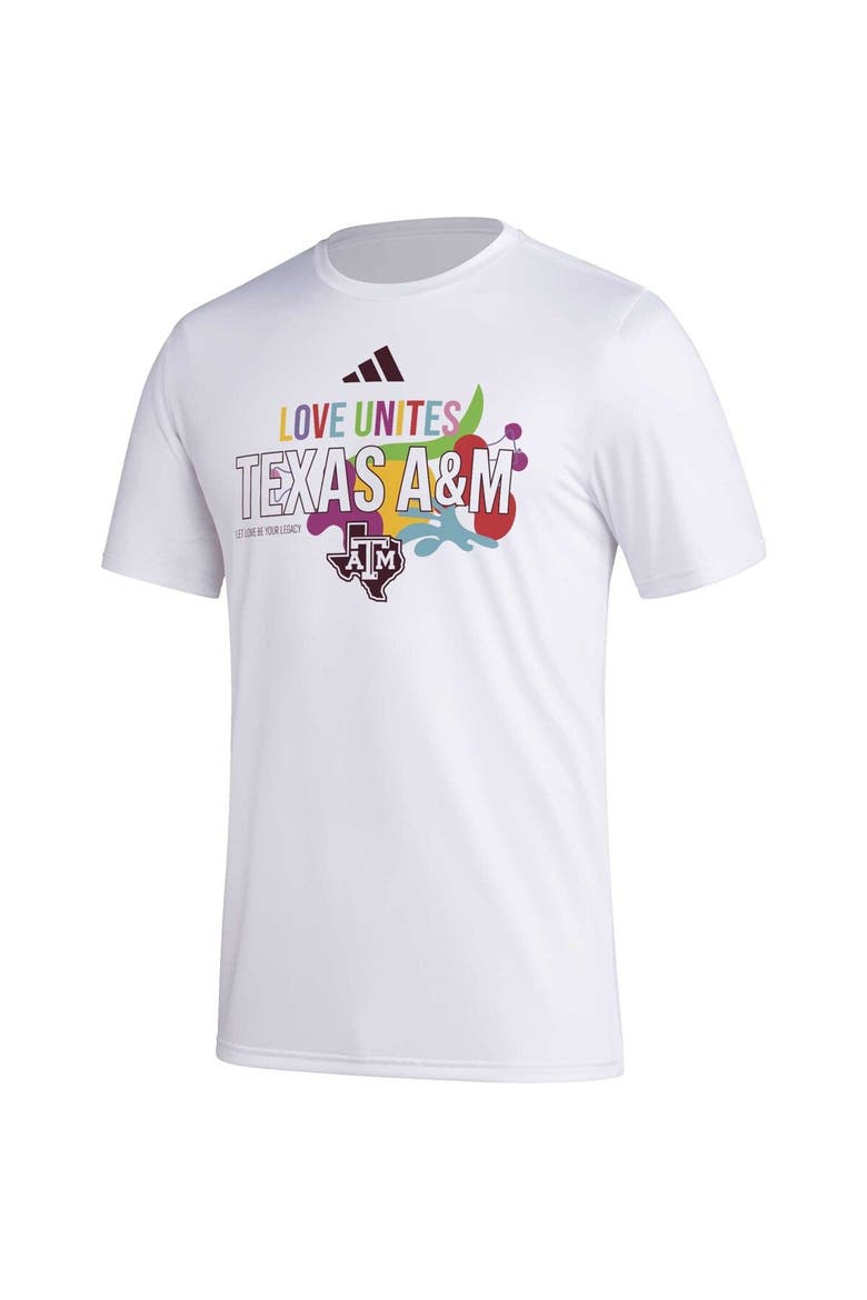 Men's adidas x Rich Mnisi Pride Collection White Texas A&M Aggies Pregame AEROREADY T-Shirt, Alternate, color, White