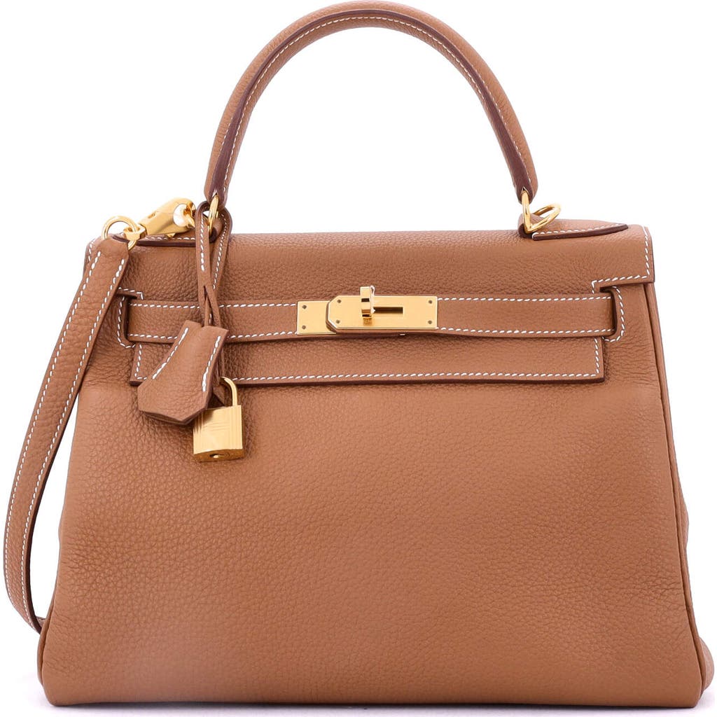 Pre-owned Hermes  Hermes Kelly Handbag Brown Togo With Gold Hardware 28 In Gold