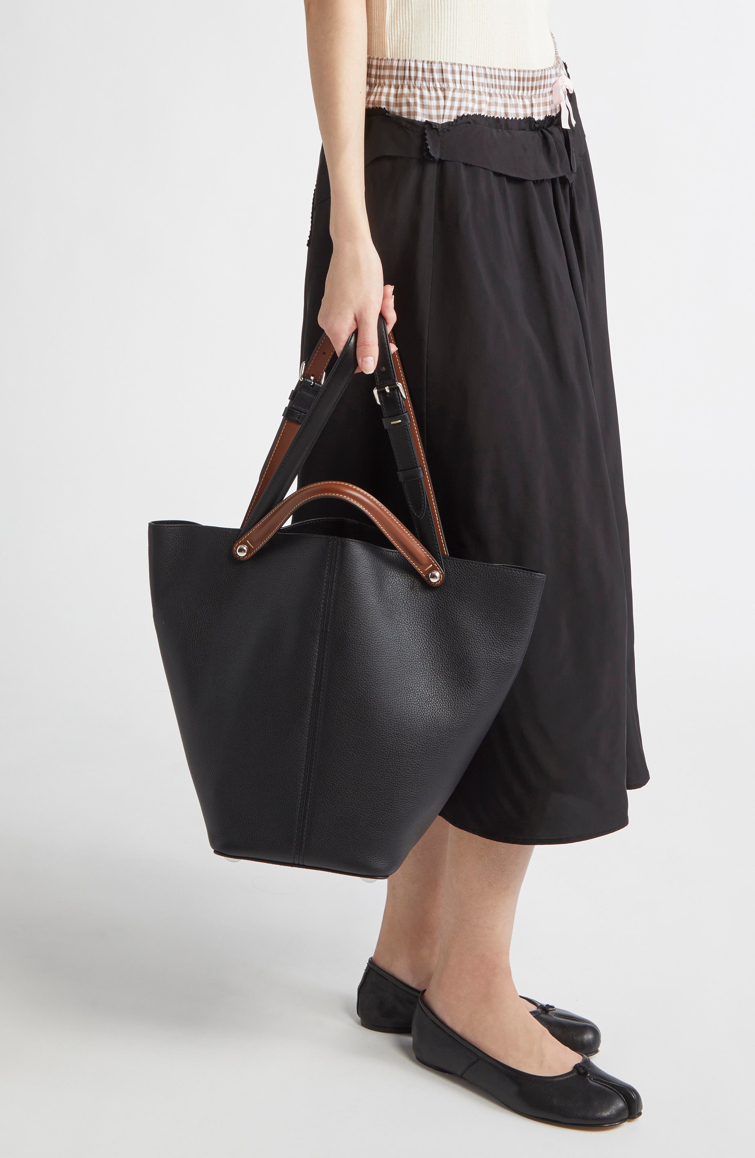 Maison Margiela Medium Dress-age Leather Tote, Alternate, color, Black/ Chestnut/ Black