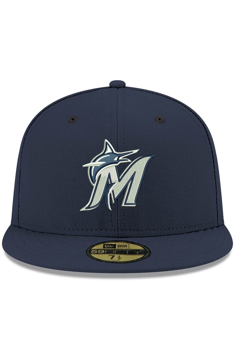 New Era Men's New Era Navy Miami Marlins White Logo 59FIFTY Fitted Hat, Alternate, color, Navy