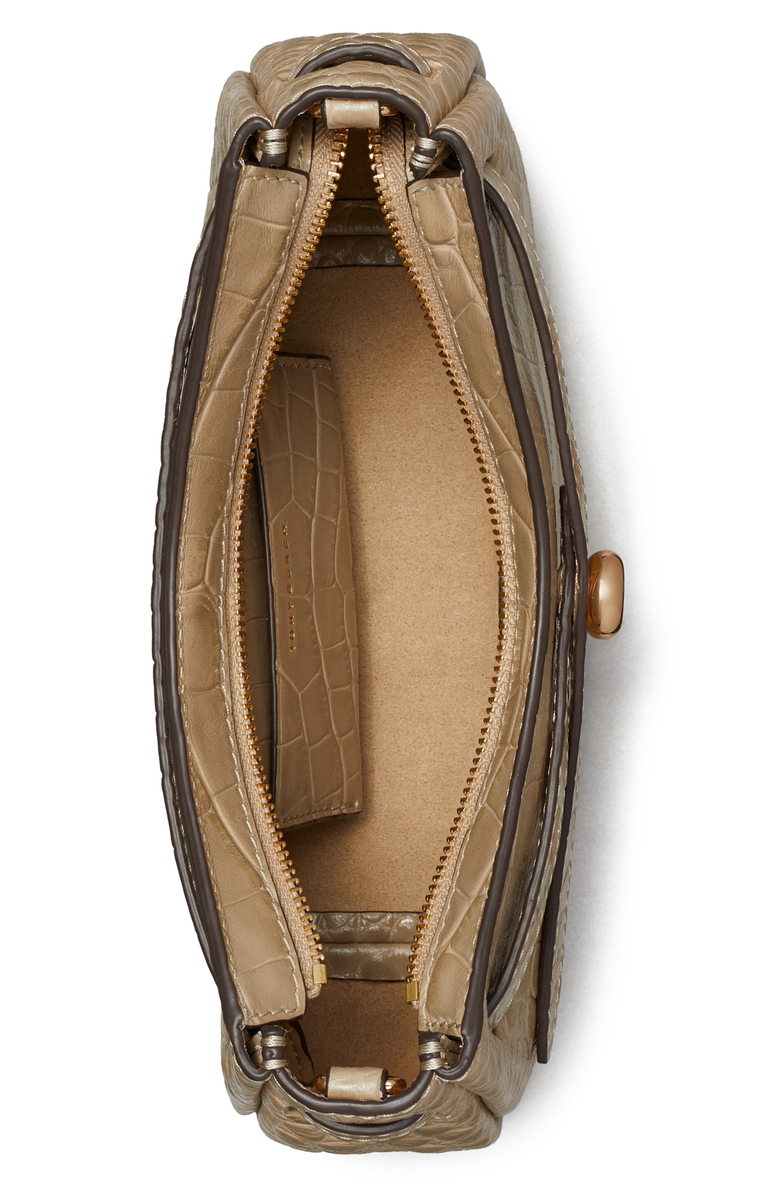 Tory Burch Romy Zip Top Croc Embossed Leather Crossbody Bag, Alternate, color, Ginger Leaf