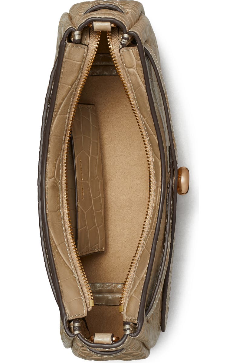 Tory Burch Romy Zip Top Croc Embossed Leather Crossbody Bag, Alternate, color, Ginger Leaf