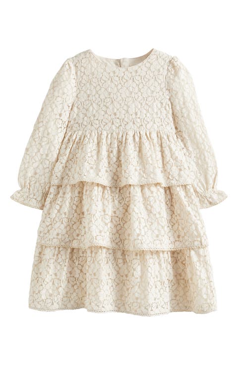 Kids' Lace Long Sleeve Tiered Party Dress