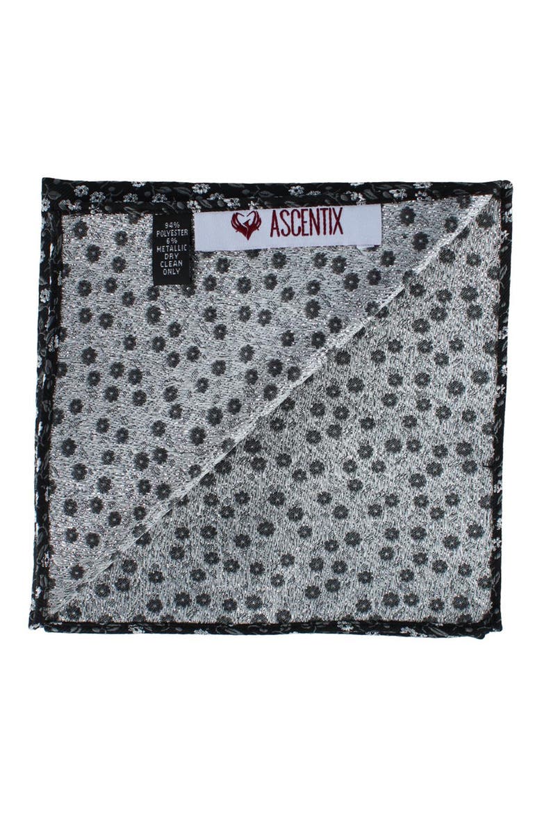 Metallic Flowers and Leaves Pocket Square, Alternate, color, Black
