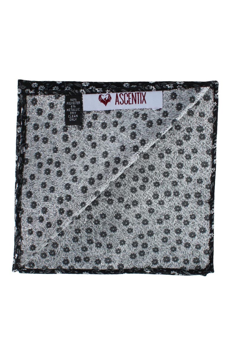 Ascentix Metallic Flowers and Leaves Pocket Square, Alternate, color, Black