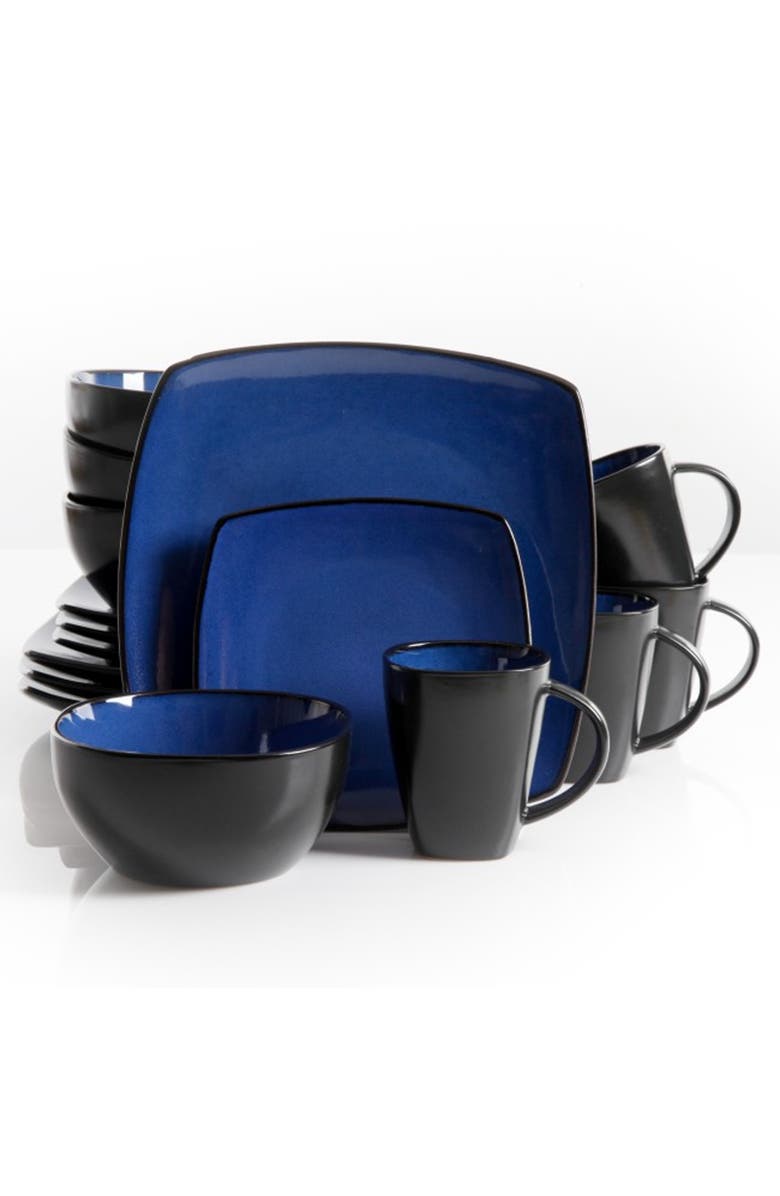 Gibson 16 Piece Square Stoneware Dinnerware Set, Main, color, Blue