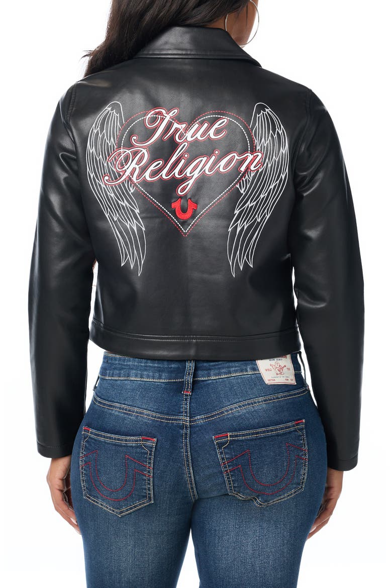 Stitch Faux Leather Biker Jacket, Alternate, color, JET BLACK