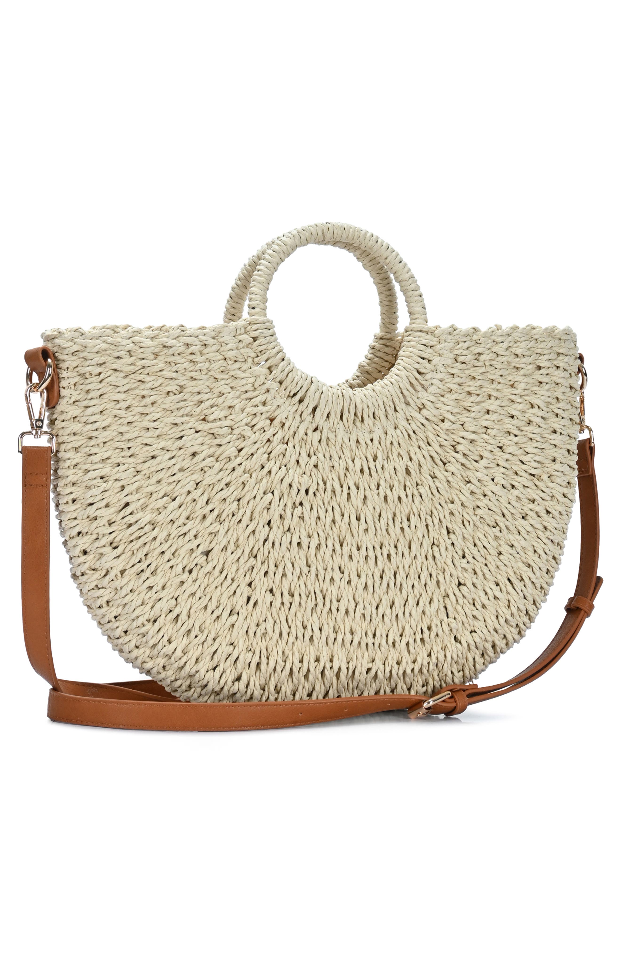 Ring Handle Straw Crossbody Bag, Alternate, color, CREAM