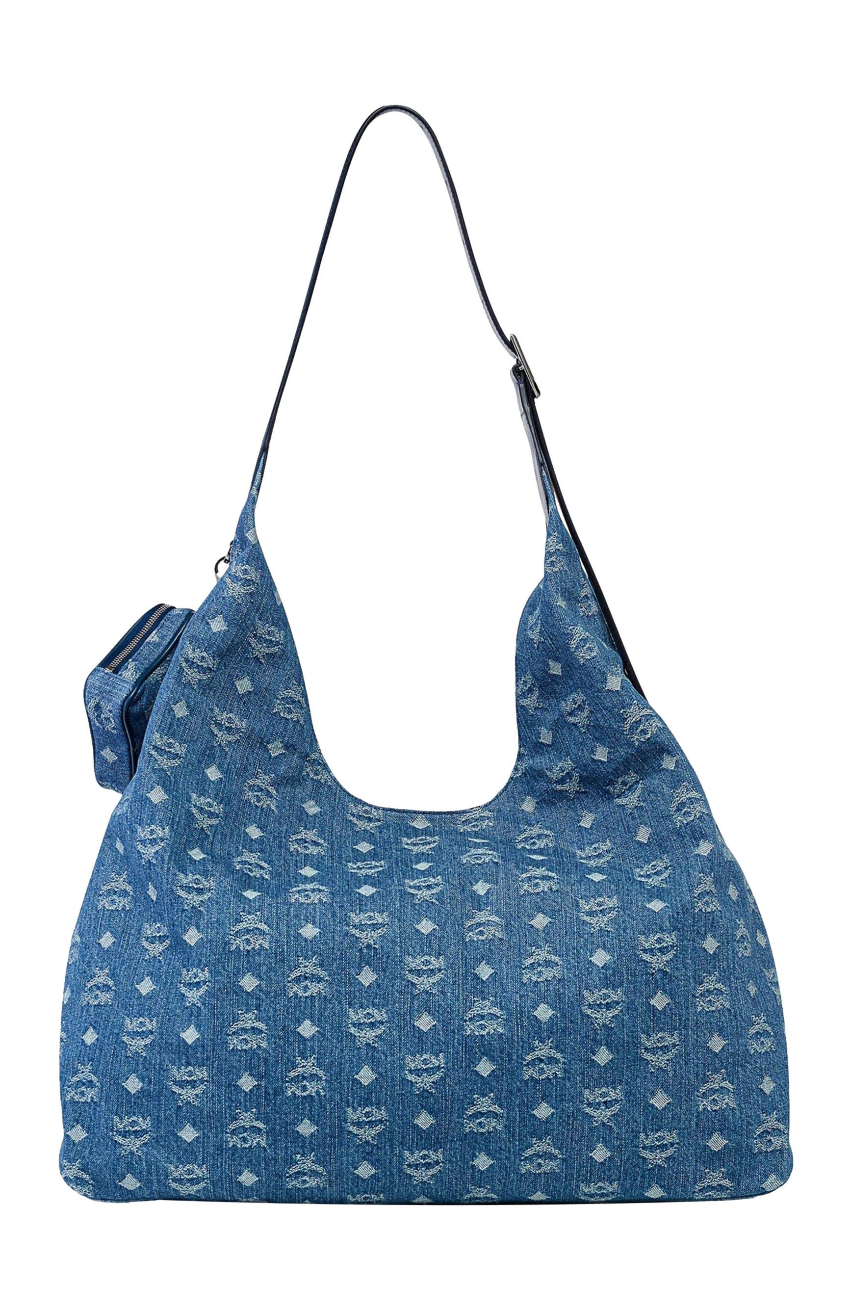 MCM Aren Multi-Shopper in Monogram Denim Jacquard, Alternate, color, Blue