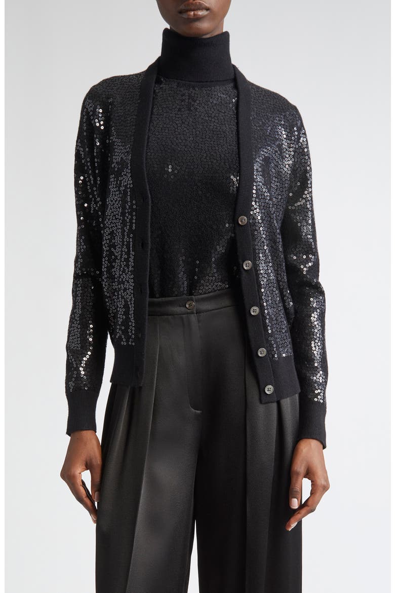 Sequin Embellished Cashmere Cardigan, Main, color, BLACK