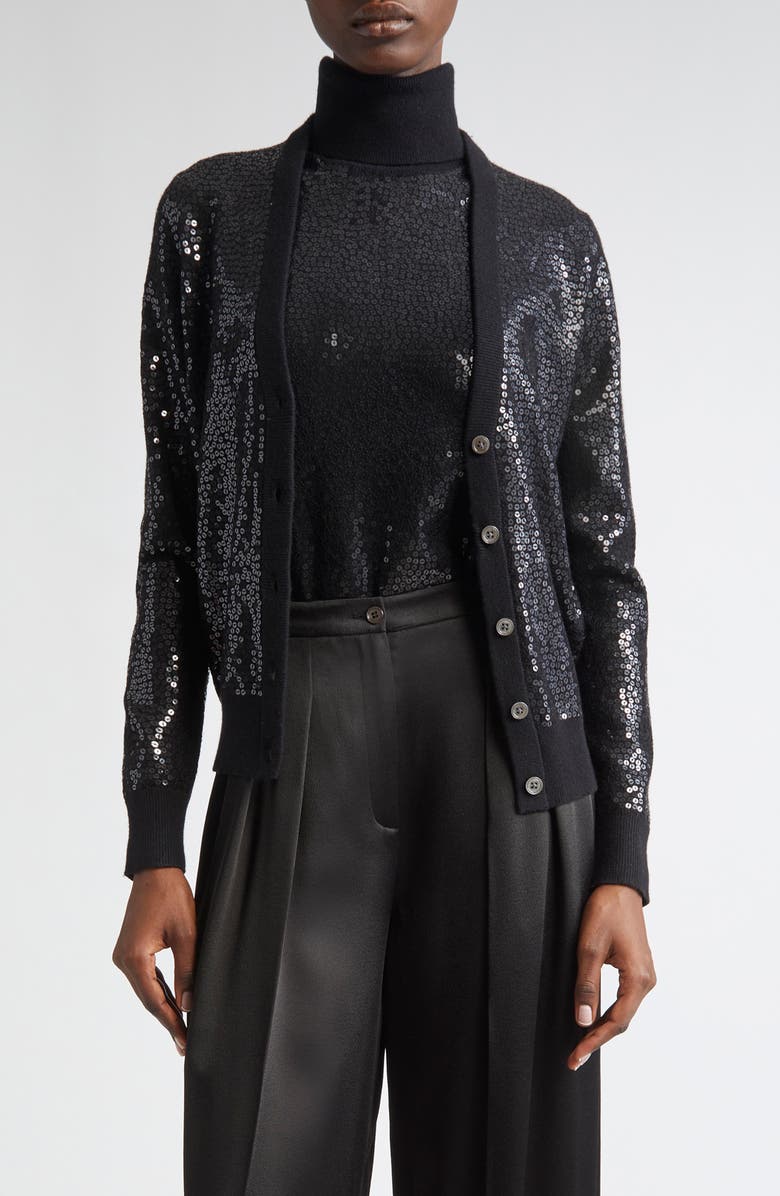 Michael Kors Collection Sequin Embellished Cashmere Cardigan, Main, color, Black