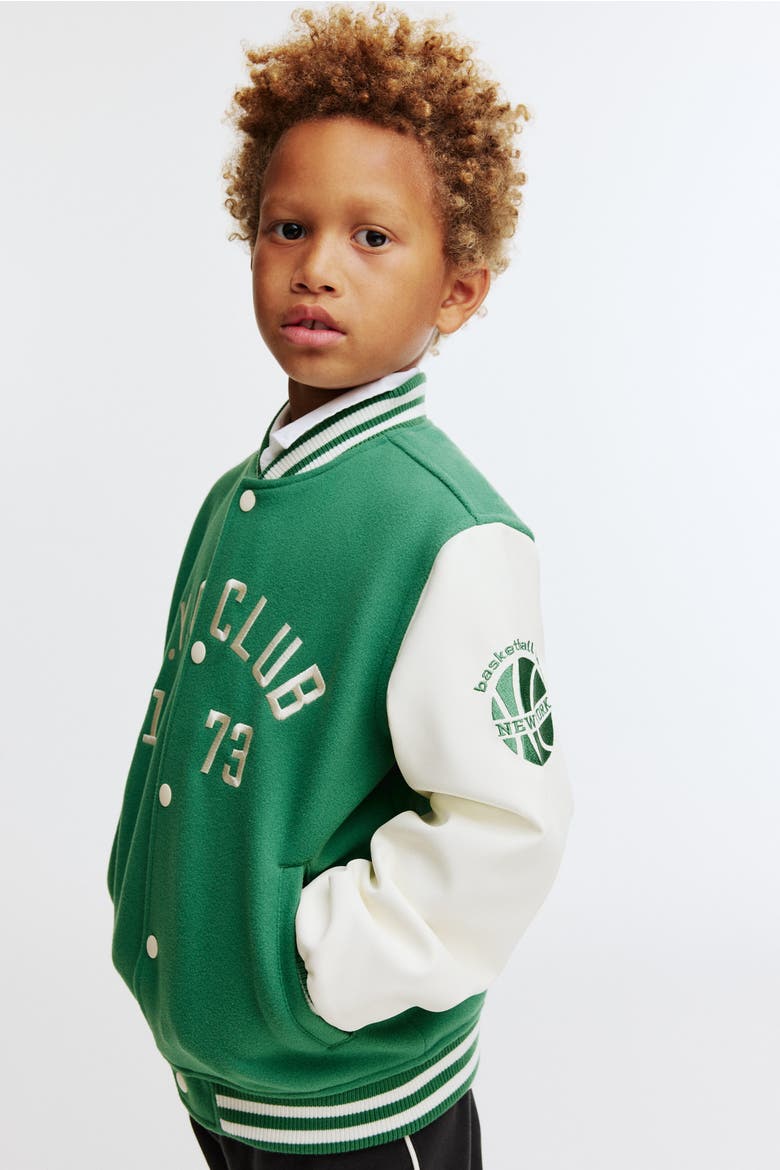 Motif-detail Baseball Jacket, Alternate, color, Green/N.Y.C Club