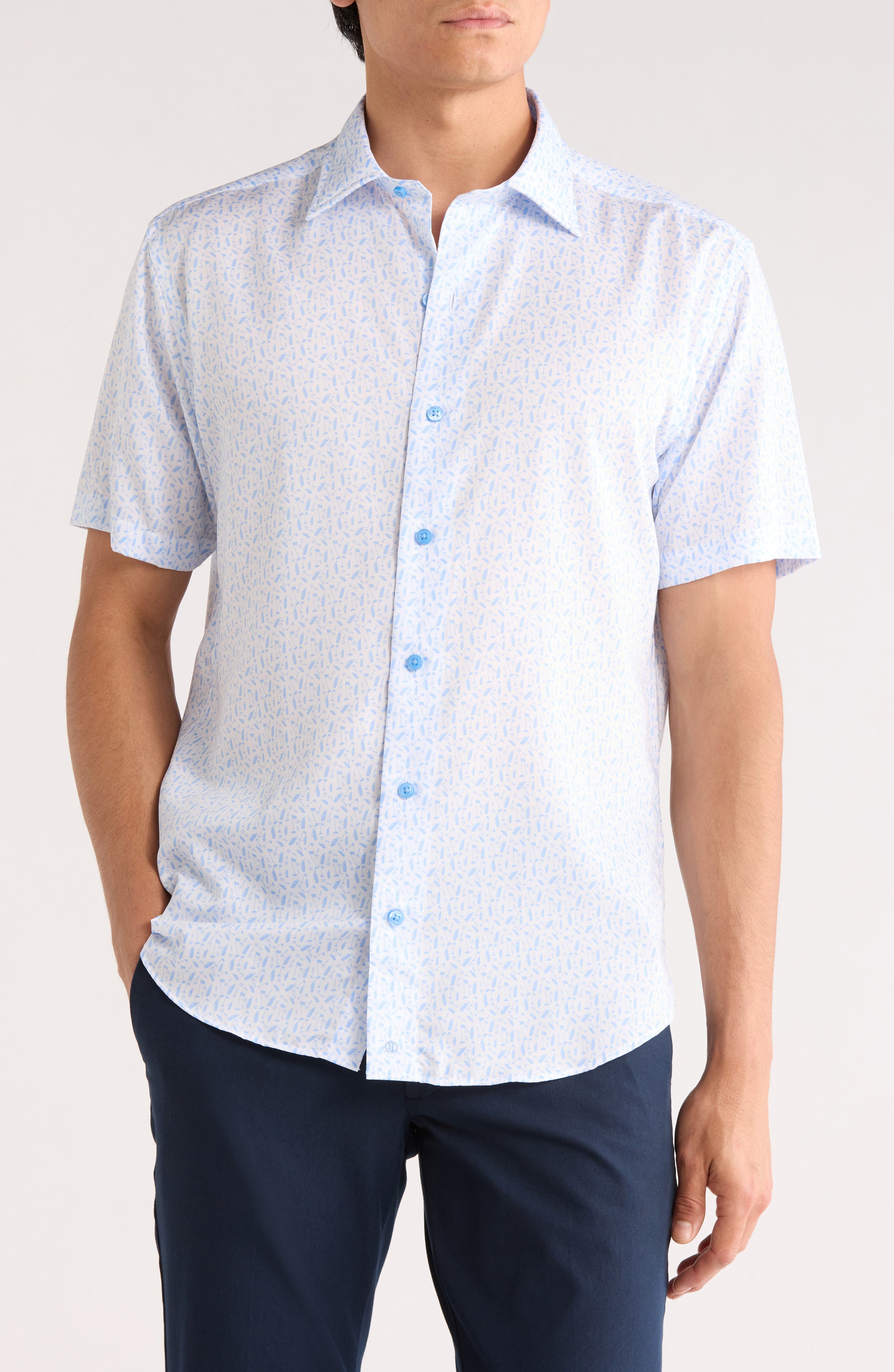 David Donahue Classic Fit Golf Print Short Sleeve Button-Up Shirt