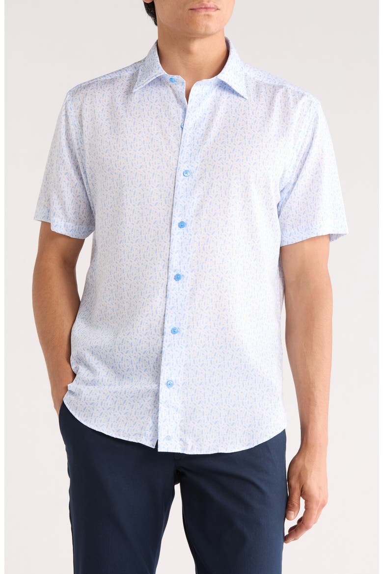 Classic Fit Golf Print Short Sleeve Button-Up Shirt, Main, color, WHITE/ SKY