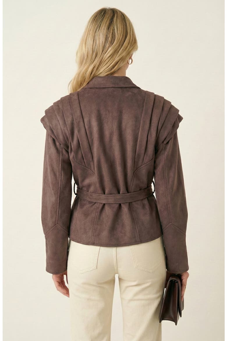 Structured Belted Pleated Shoulder Jacket, Alternate, color, Brown