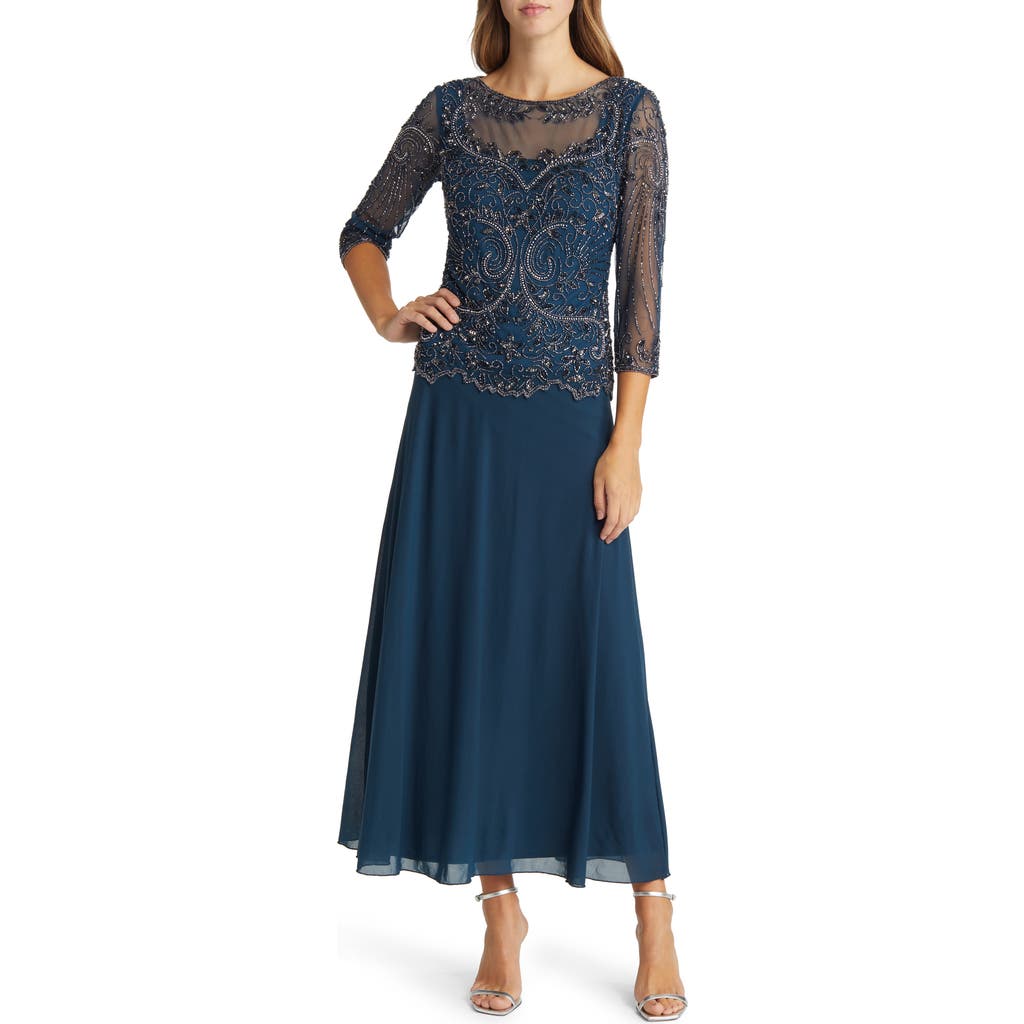Pisarro Nights Pisaro Nights Beaded Mesh Mock Two-piece Gown