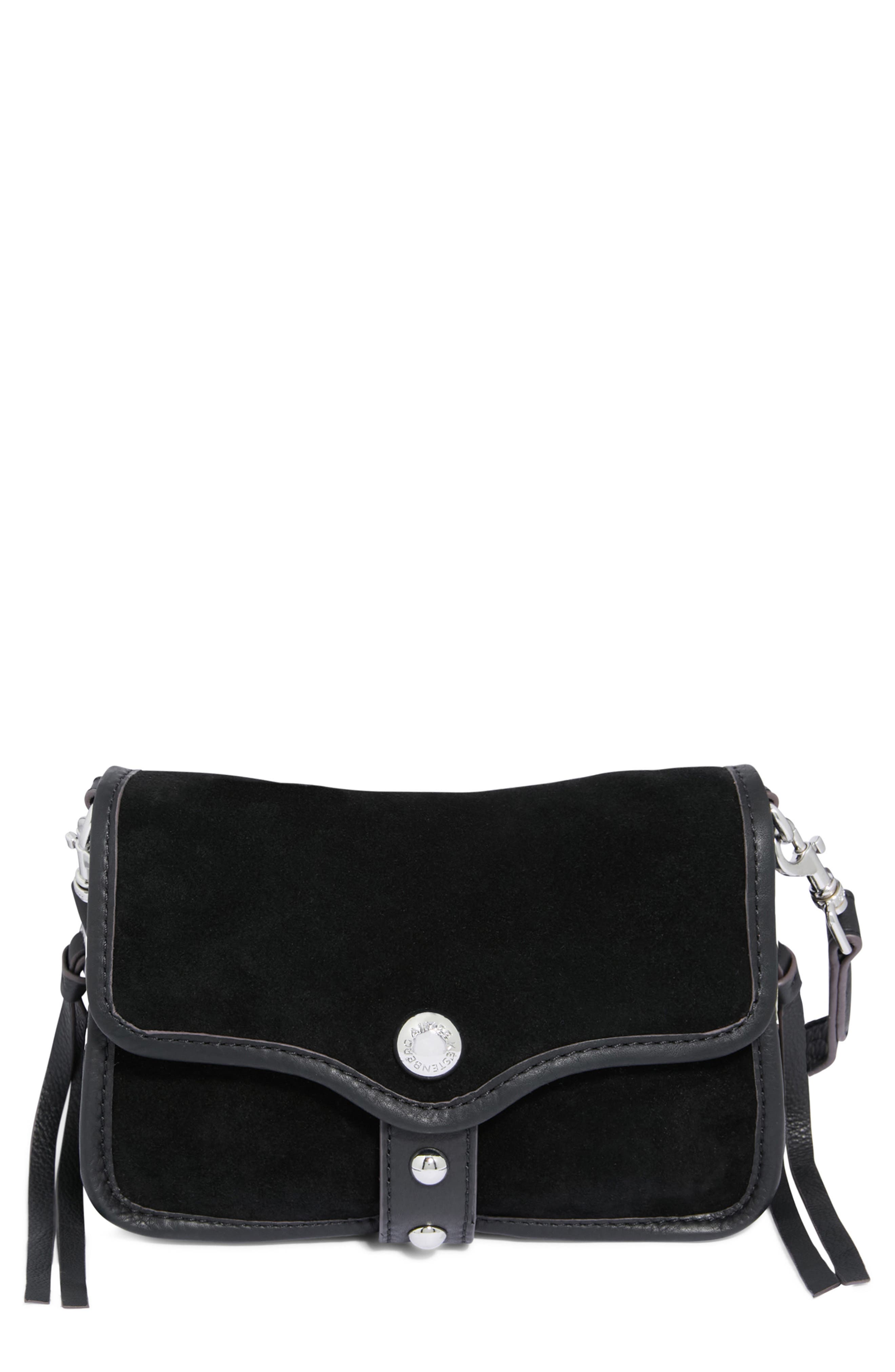 AIMEE Mini Great Escape Suede Crossbody Bag, Main, color, Black Suede