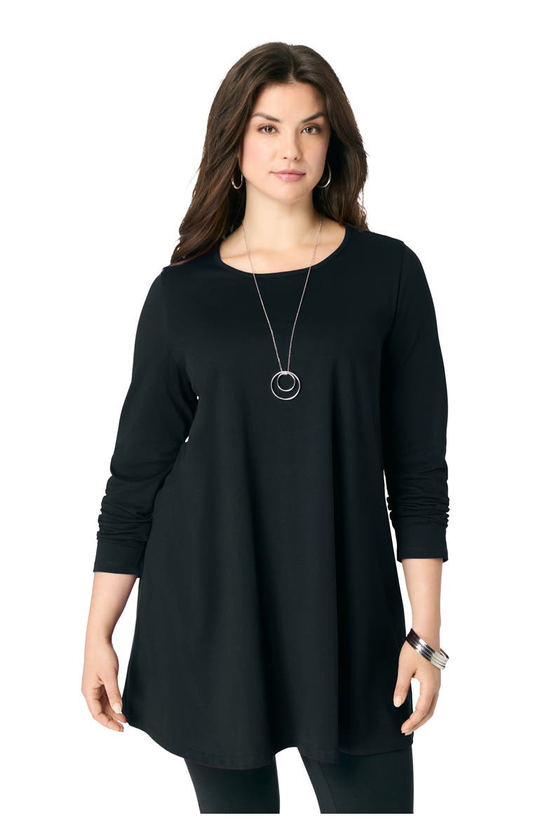 Roaman's Ultimate Long Sleeve Crewneck Swing Tunic, Main, color, Black