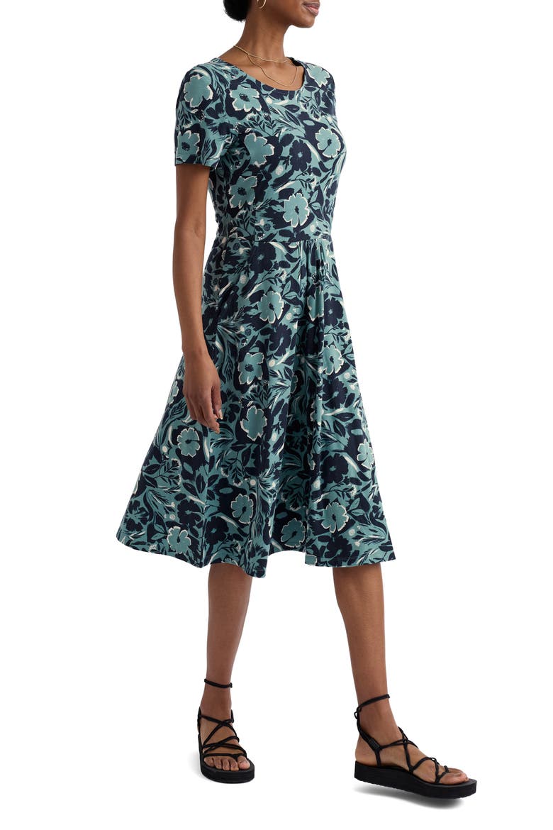 April Stretch Organic Cotton Fit & Flare Dress, Main, color, SUMMER SHADOWS SARDINE