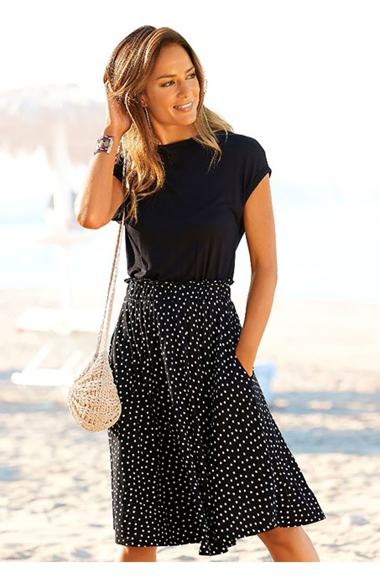 LASCANA Women's Polka Dot 2-In-1 Dress, Alternate, color, Black Dotted