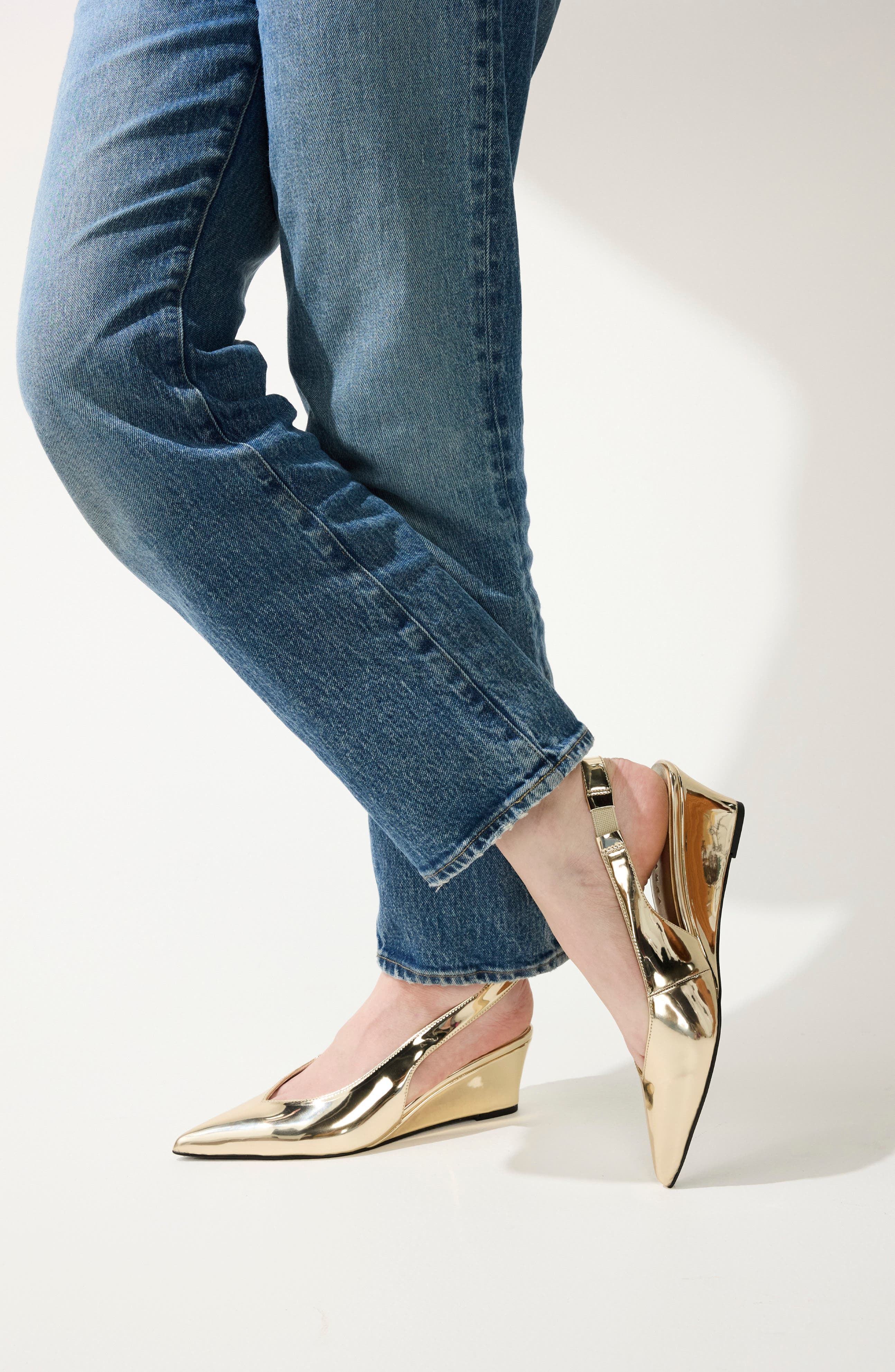 Yosi Samra Phoebe Slingback Pointed Toe Pump, Alternate, color, Gold