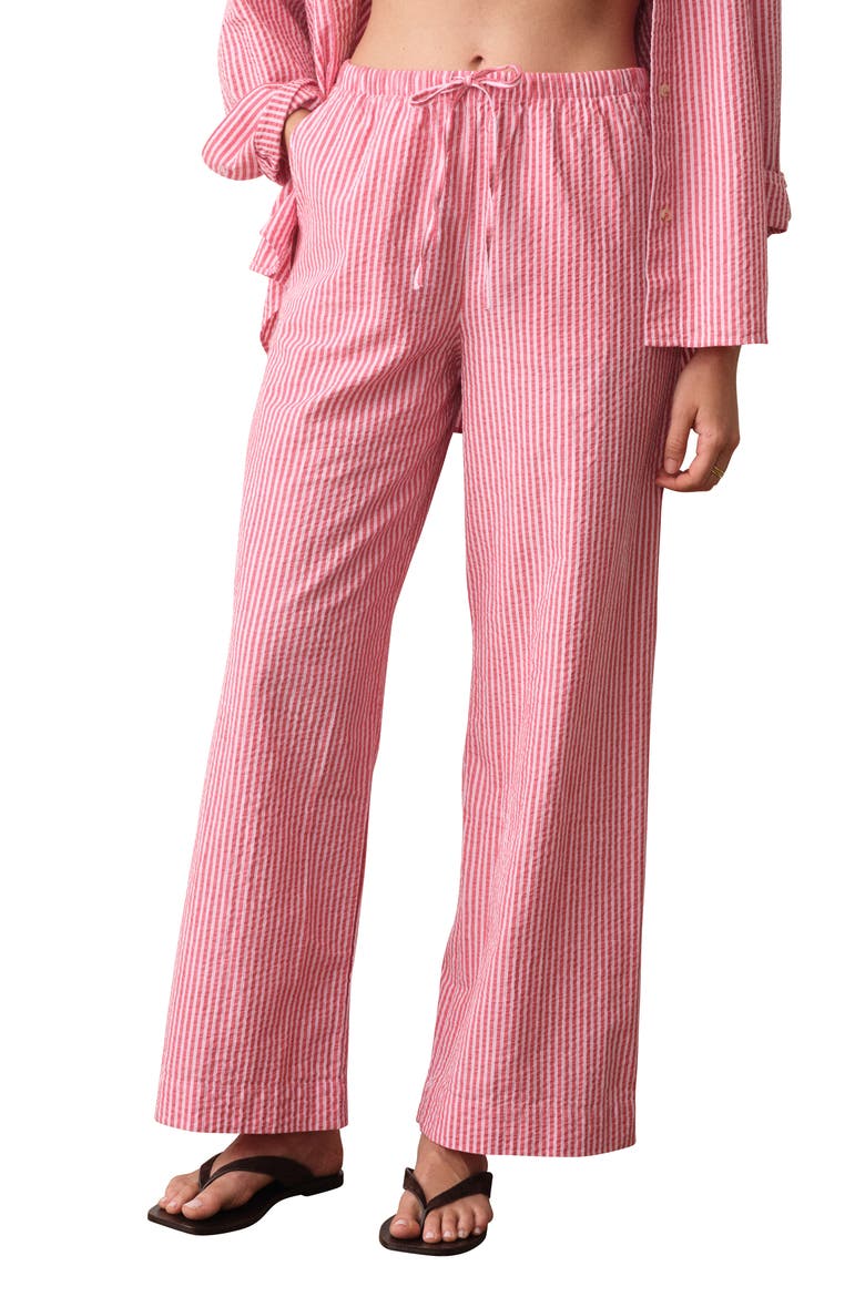 Isla Stripe Cotton & Kapok Seersucker Pants, Main, color, PINK STRIPE
