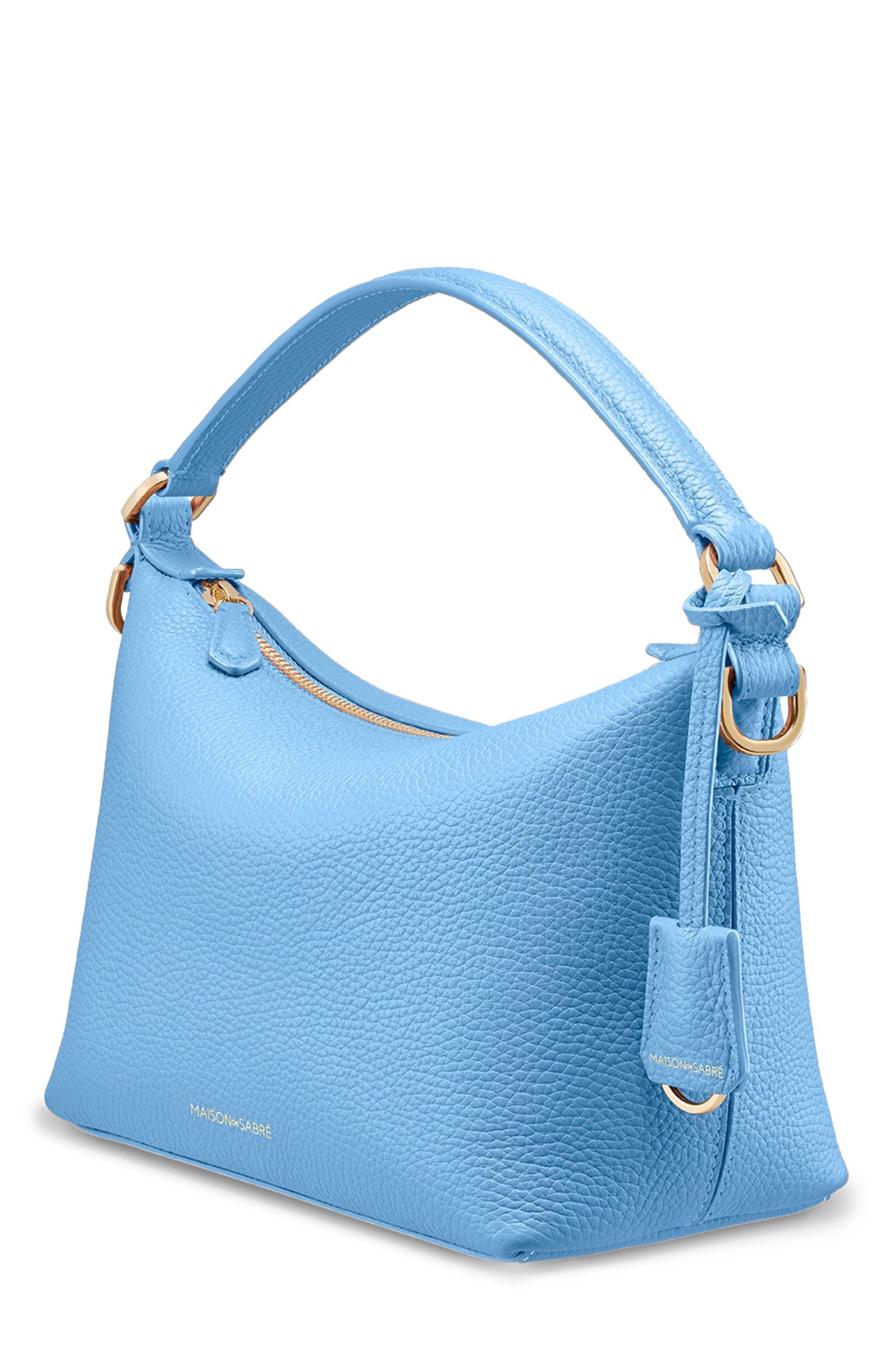 Small Leather Soft Hobo, Alternate, color, Sky Blue