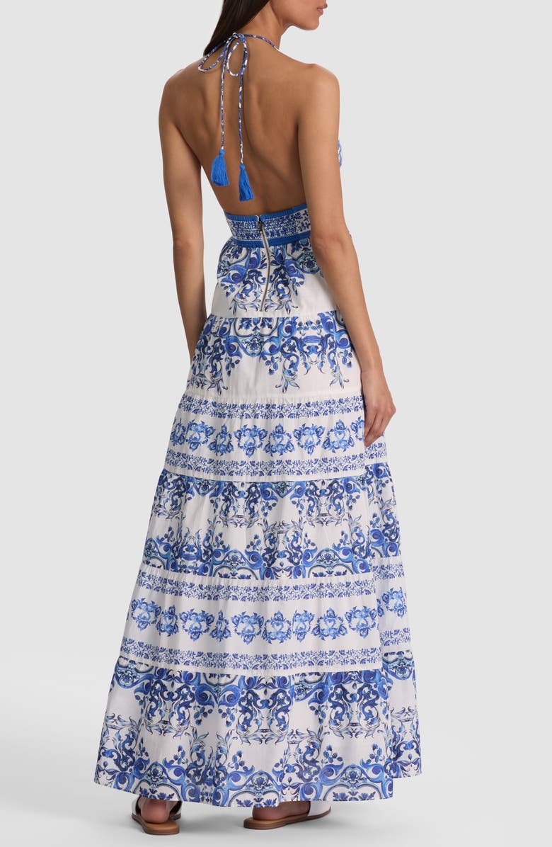 Alice + Olivia Karolina Print Cotton Halter Maxi Dress, Alternate, color, Solstice