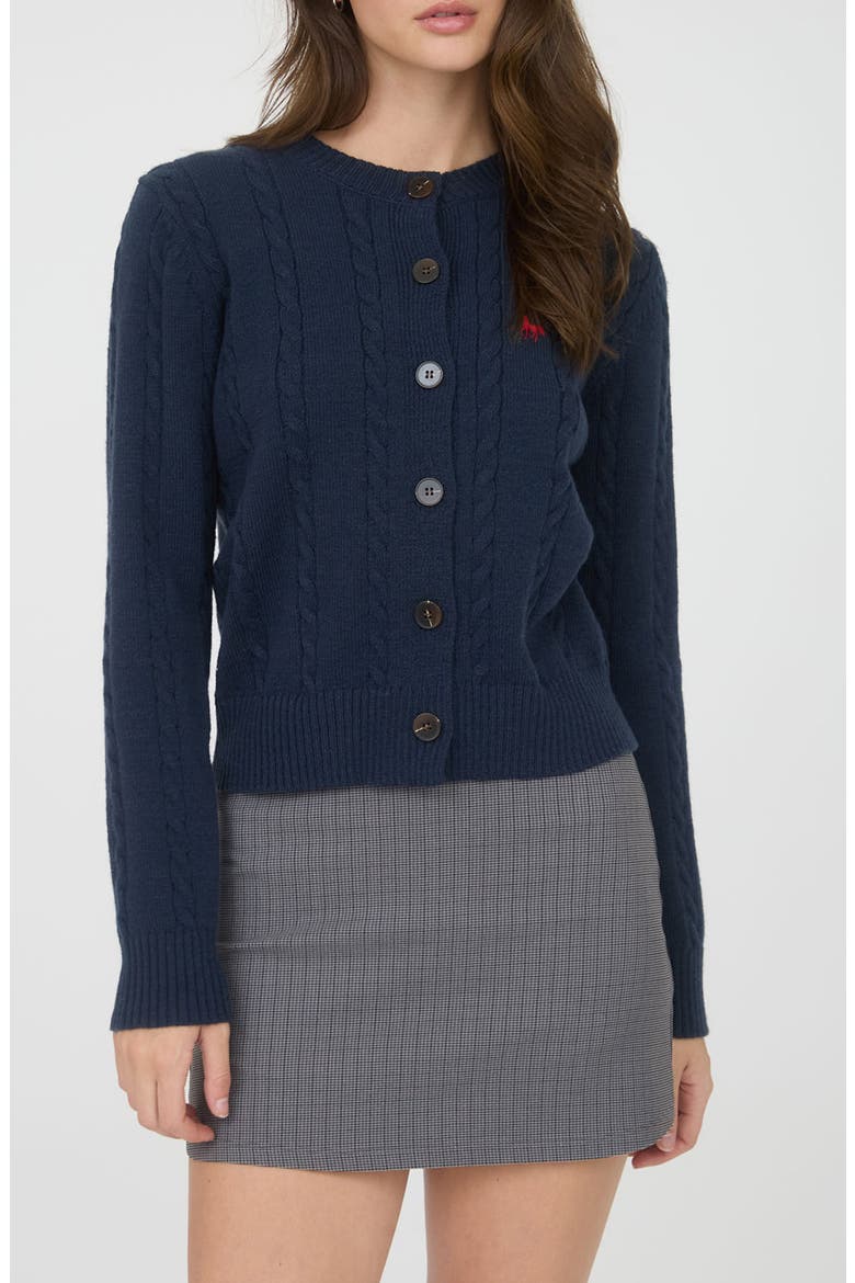 Embroidered Horse Cable Knit Crop Cardigan, Main, color, NAVY