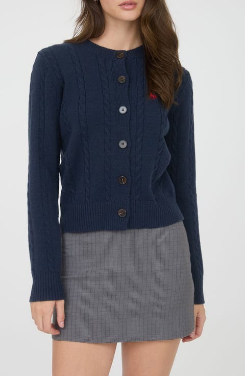 Embroidered Horse Cable Knit Crop Cardigan