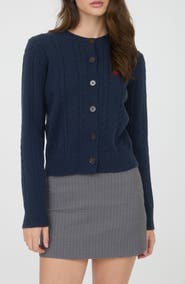 Blu Pepper Embroidered Horse Cable Knit Crop Cardigan