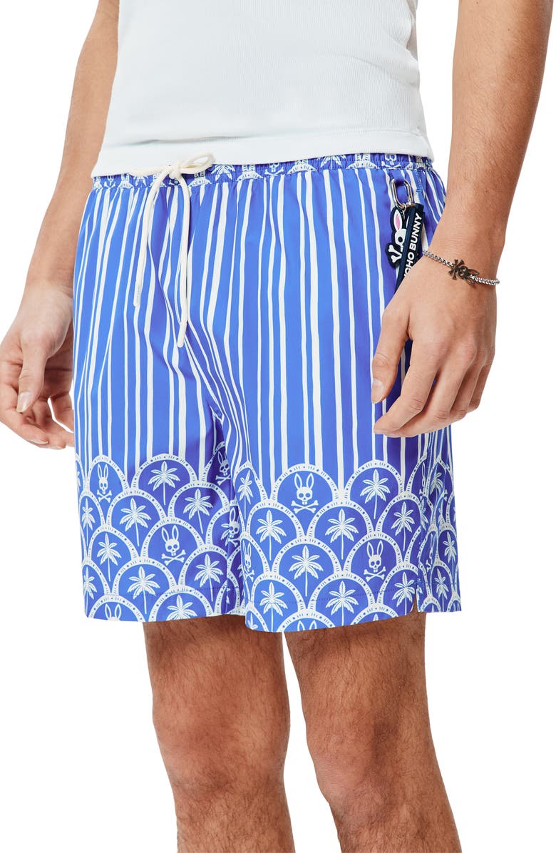 Psycho Bunny Brad Palm Tree & Bunny Print 6-Inch Swim Trunks, Alternate, color, 