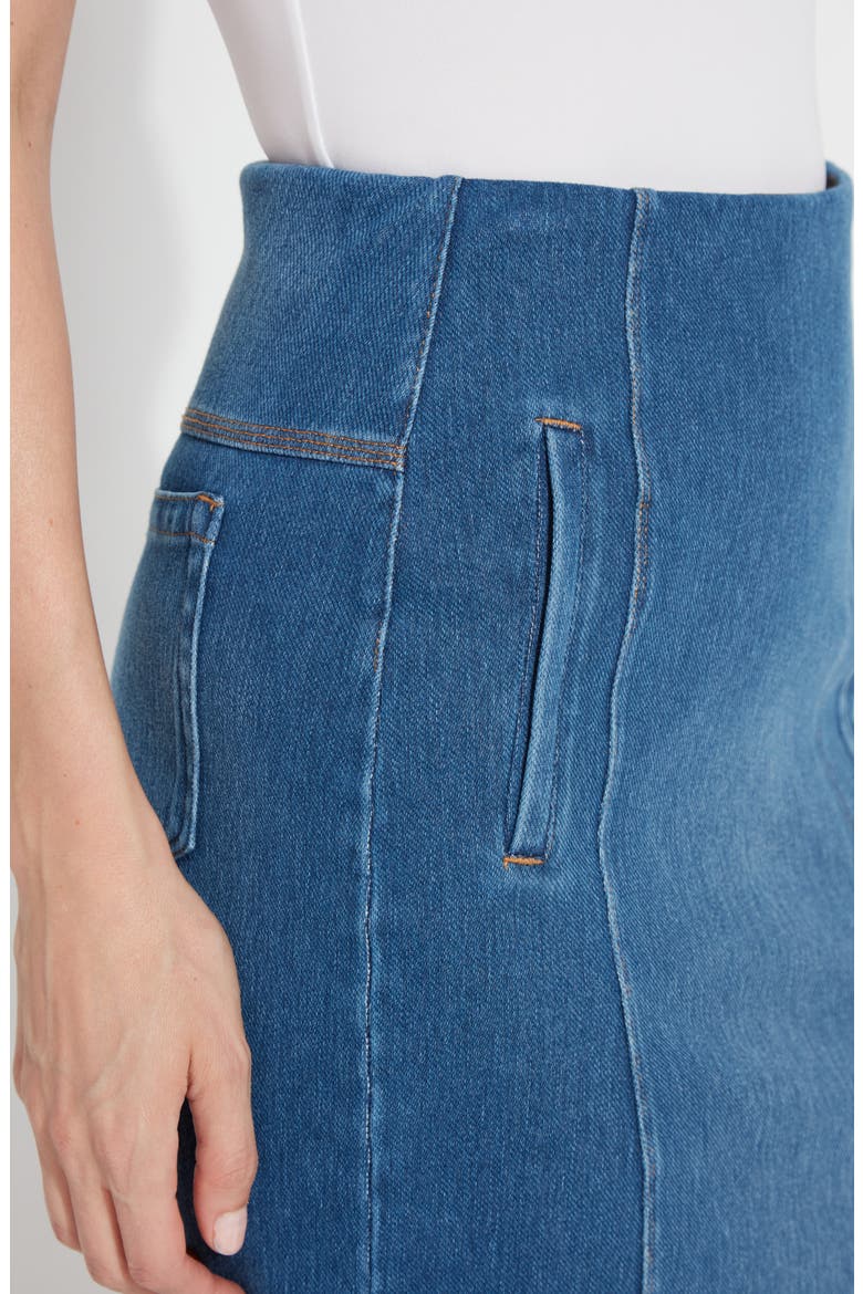 'Lyssentials Lyrica Knit Denim Pencil Skirt, Alternate, color, MIDWASH