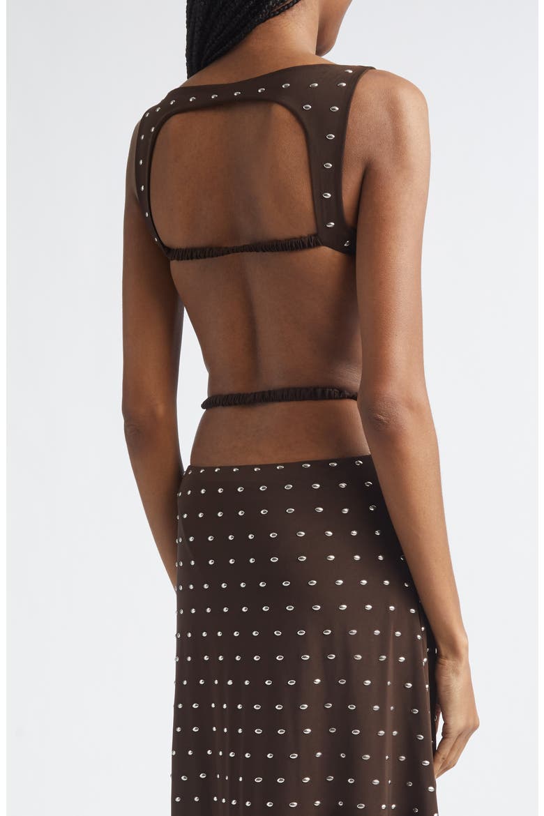 Grace Studded Open Back Jersey Dress, Alternate, color, BROWN