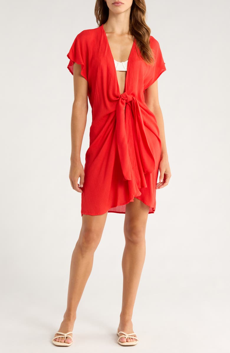 Elan Tie Front Cover-Up Wrap Dress, Main, color, Red