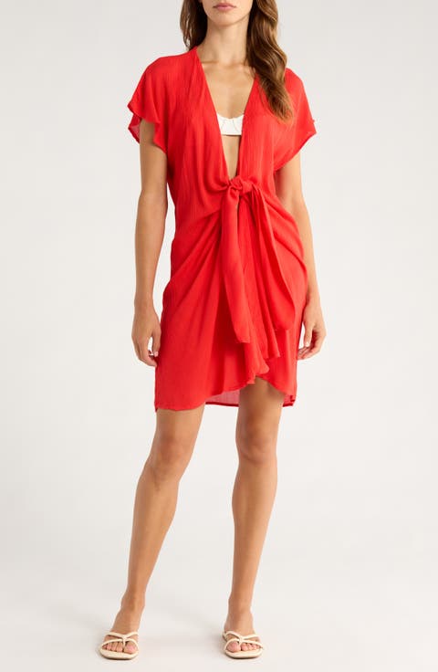 水着・ビーチグッズその他 The Attico Red beach cover-up in stretch fabric Mesh Four Piece Bikini Set Flare Long Sleeve Cover Up with