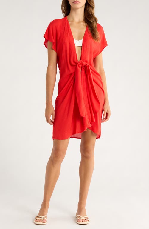 Elan Tie Front Cover-Up Wrap Dress in Red 