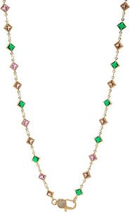 BY ADINA EDEN Diamond Look Multi Color Station Lobster Clasp Chain Necklace